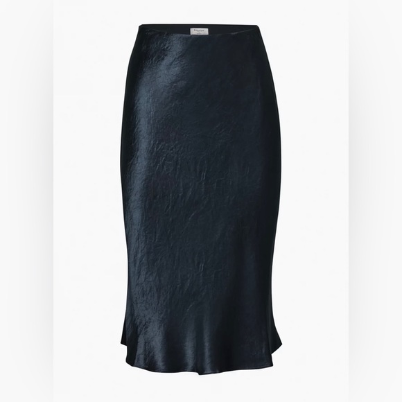 Aritzia Babaton Satin Slip Midi Skirt Navy - Picture 5 of 5